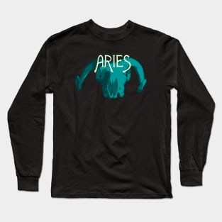 Blue Ram Skull for Aries Astrological Zodiac Sign Long Sleeve T-Shirt